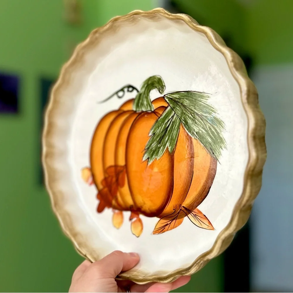 VTG Fall Charming Farmhouse Autumn Pumpkin Pie Kitchen Bakeware Pie Plate 10in
